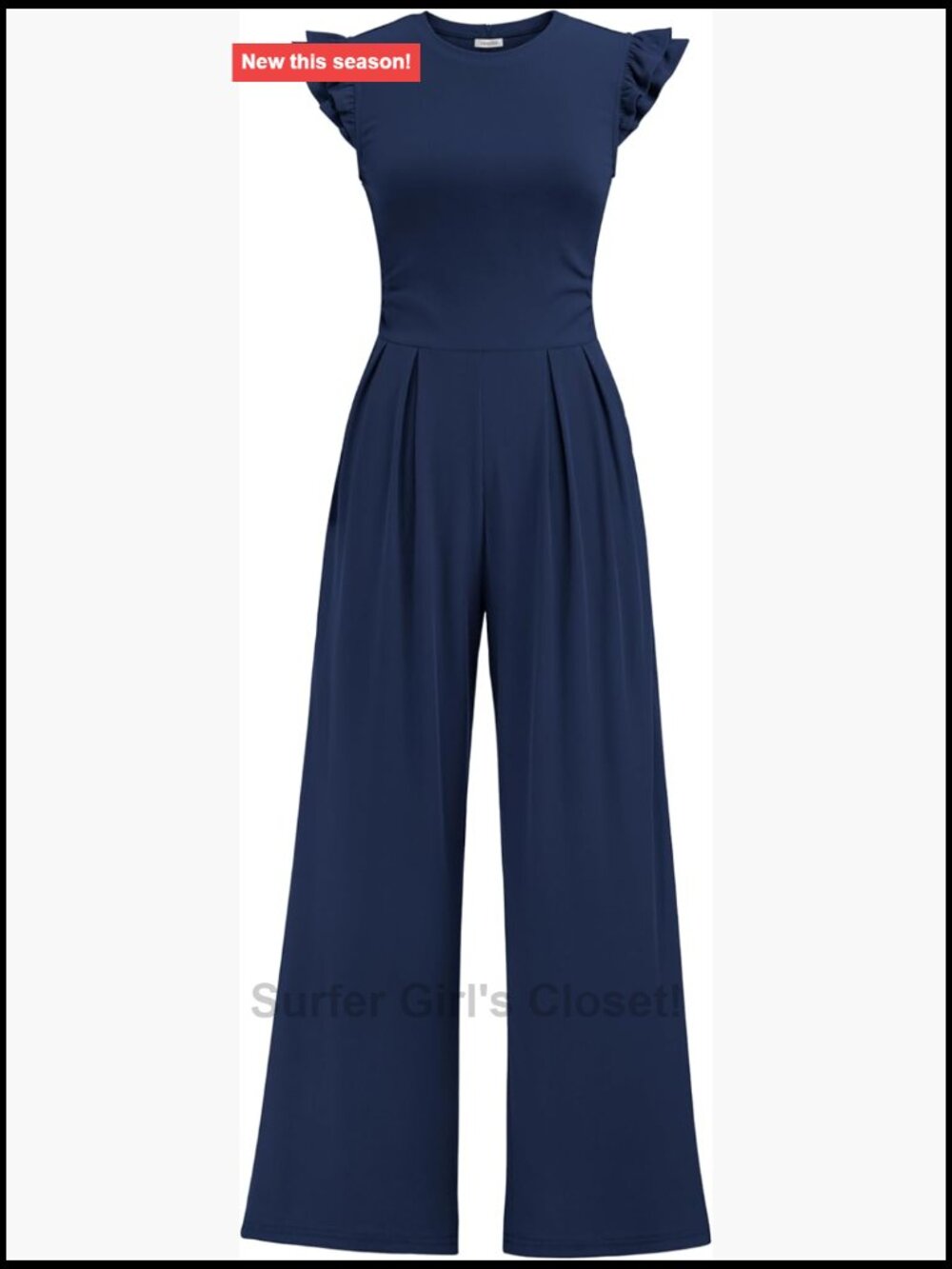 Ruffle Cap Sleeve Rib Knit Jumpsuit with Pockets - Picture 1 of 7